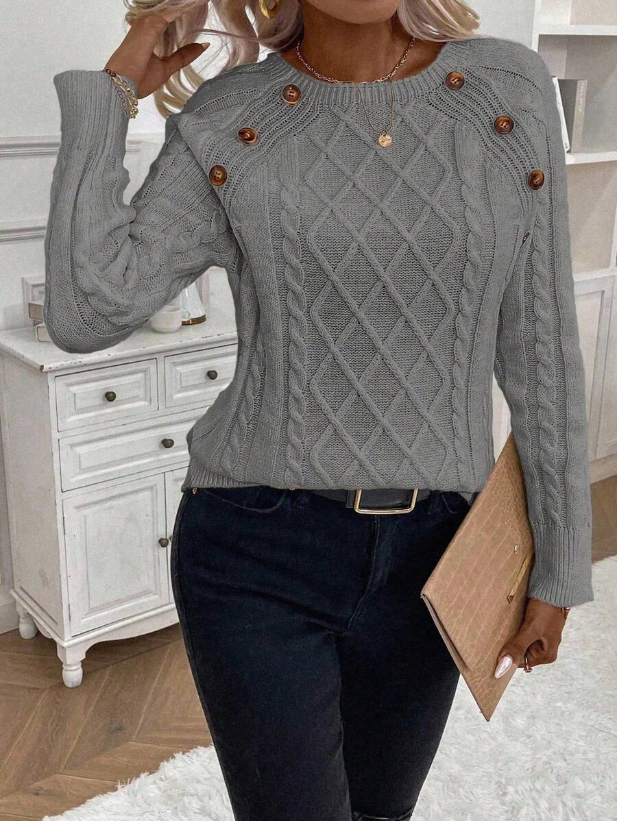 Victoria | Button-Detail Cable Knit Jumper