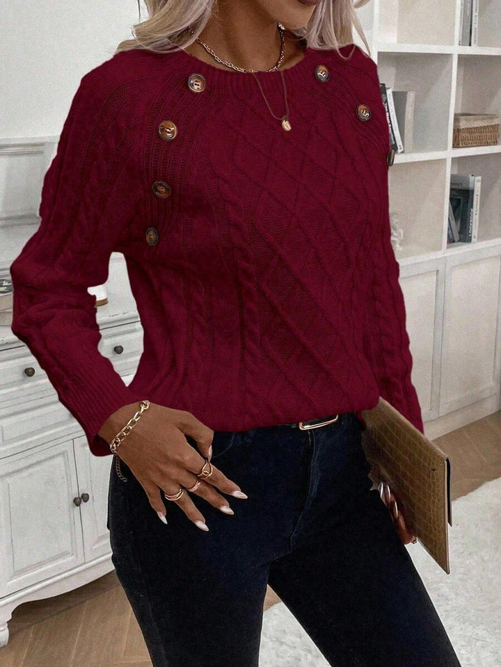 Victoria | Button-Detail Cable Knit Jumper