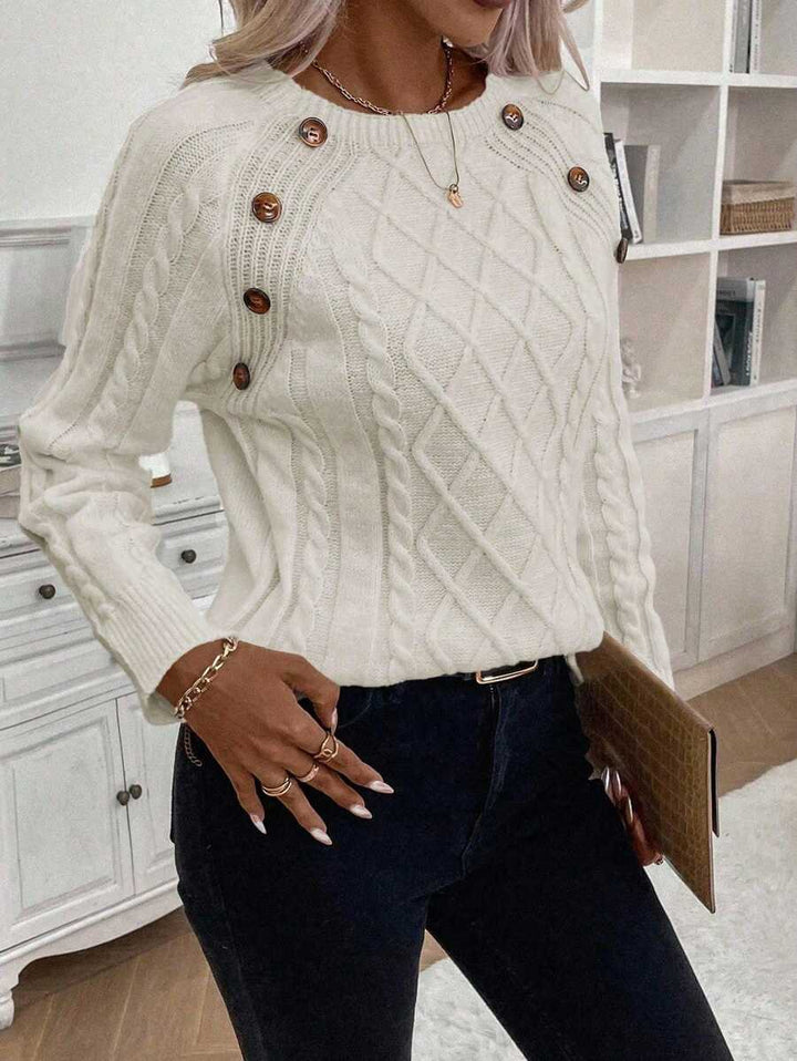 Victoria | Button-Detail Cable Knit Jumper